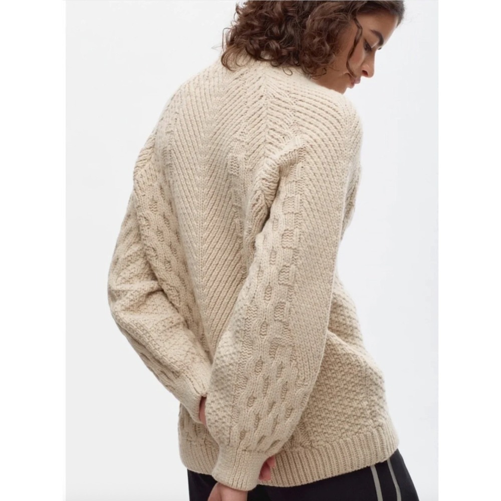 Kotn Irish Fishing Sweater Women Size S Beige Chunky Cable Aran Knit Fisherman